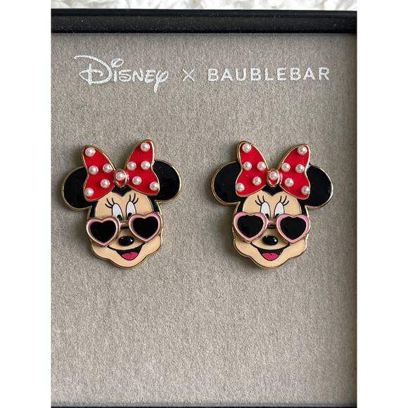 Disney Baublebar Minnie Mouse Heart Glasses Mini Pearls Stud Earrings NEW Red - Picture 4 of 7